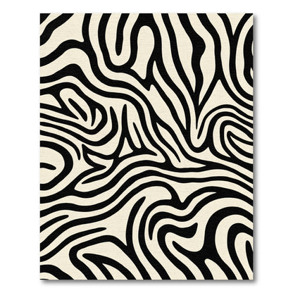 Bold Black Cream Swirl Stripe Rug