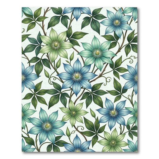 Botanical Blue and Sage Clematis Floral Rug