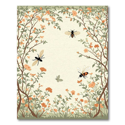 Whimsical Orange Blossom Garden Bees Rug