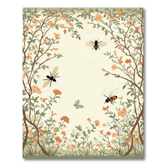 Whimsical Orange Blossom Garden Bees Rug
