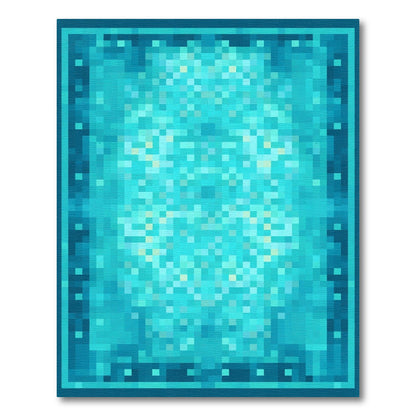 Aqua Blue Ocean Gradient Squares Rug
