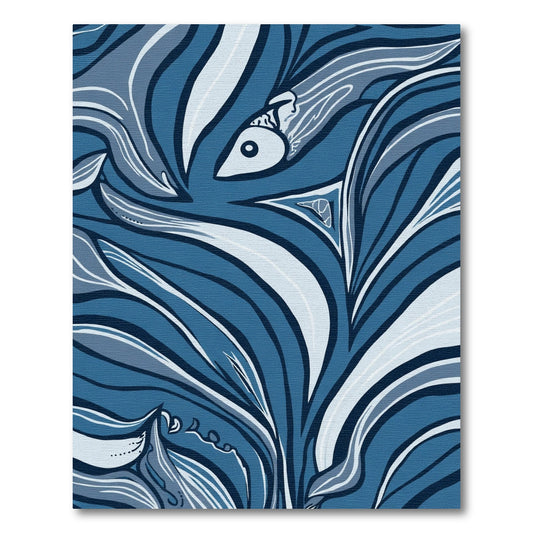 Navy Blue Abstract Whimsical Fish Rug