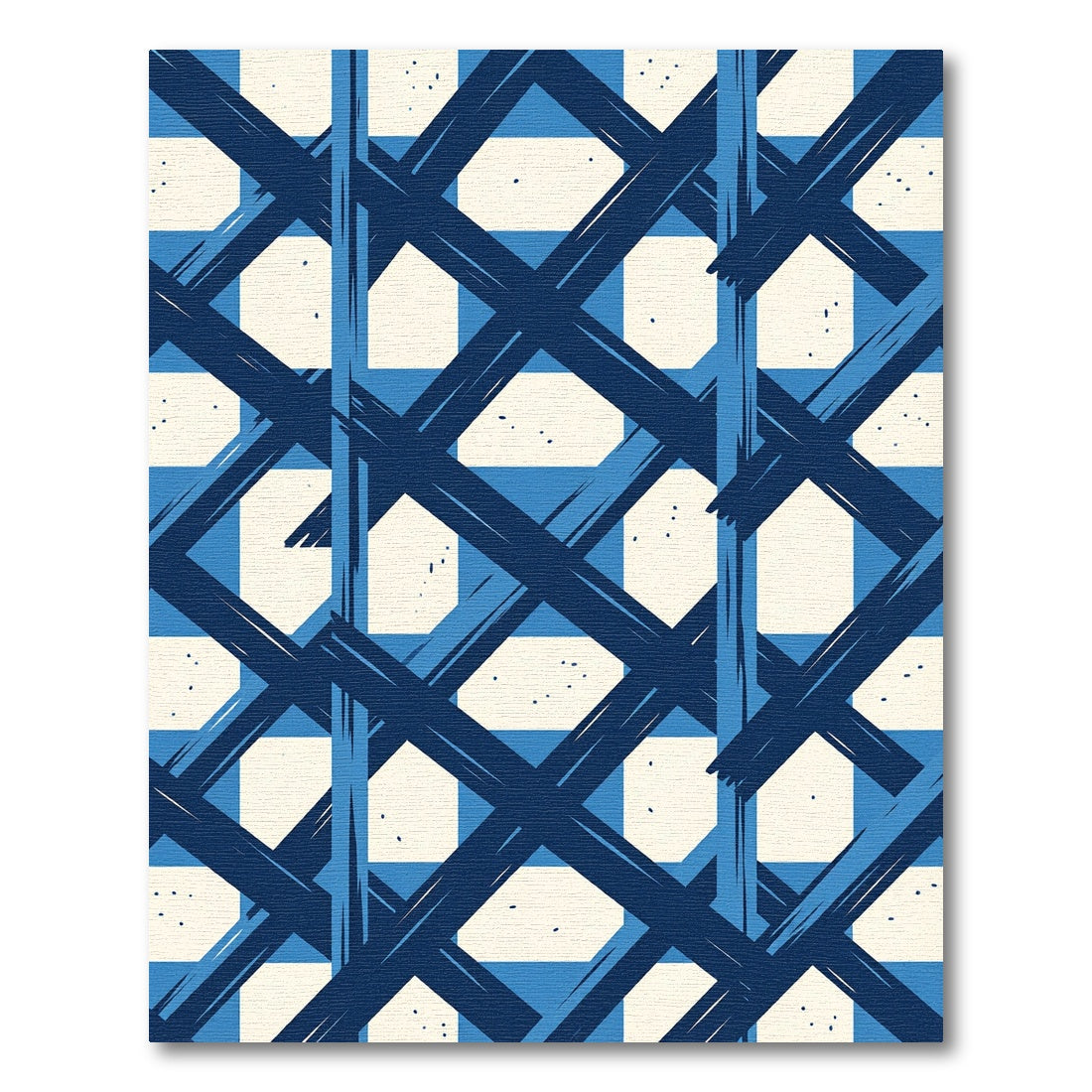 Navy Blue White X Grid Rug