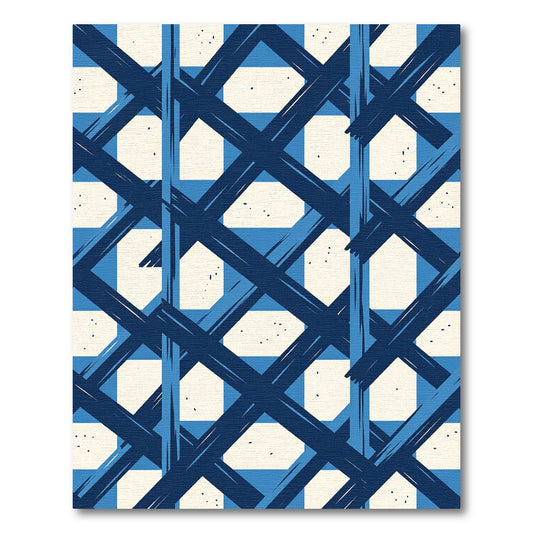 Navy Blue White X Grid Rug