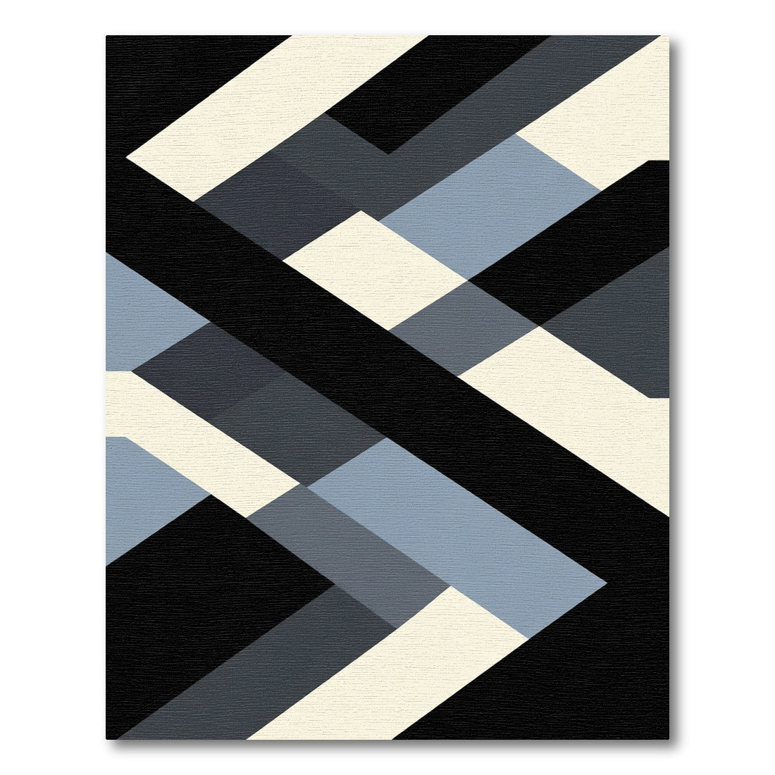 Black Gray Blue Geometric Block Rug