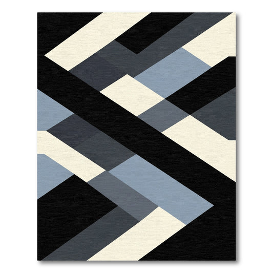 Black Gray Blue Geometric Block Rug