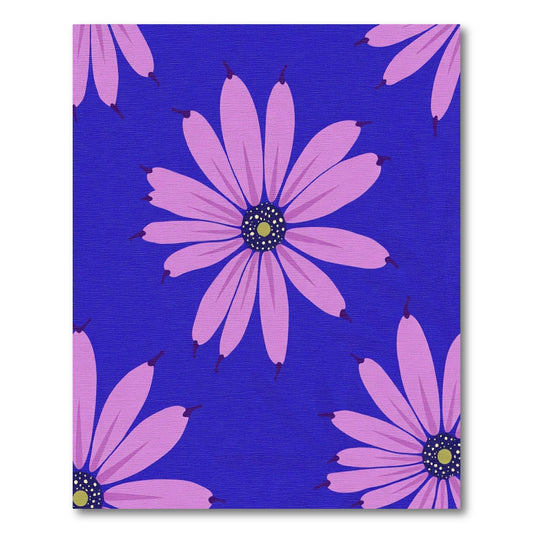 Pink Daisy Garden Blue Background Rug
