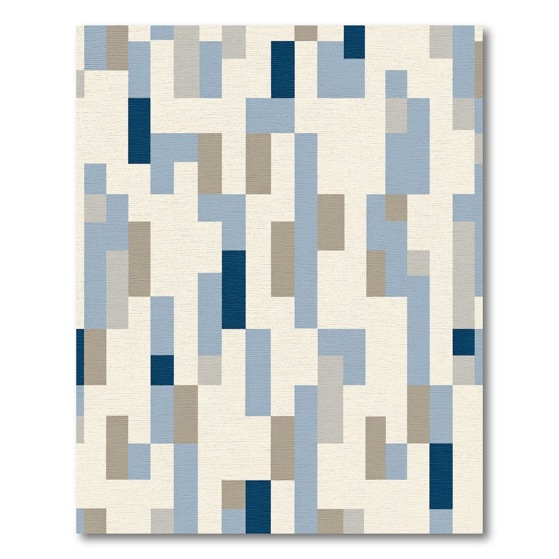 Geometric Blocks in Blue and Tan Rug