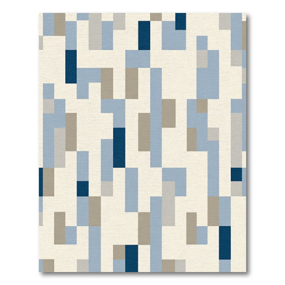Geometric Blocks in Blue and Tan Rug