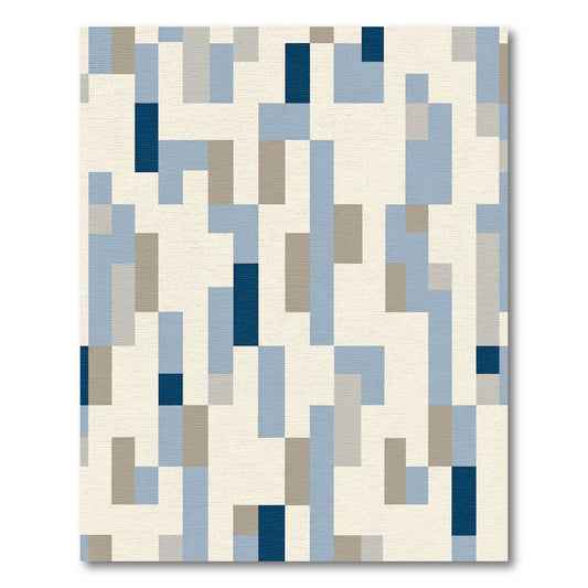 Geometric Blocks in Blue and Tan Rug