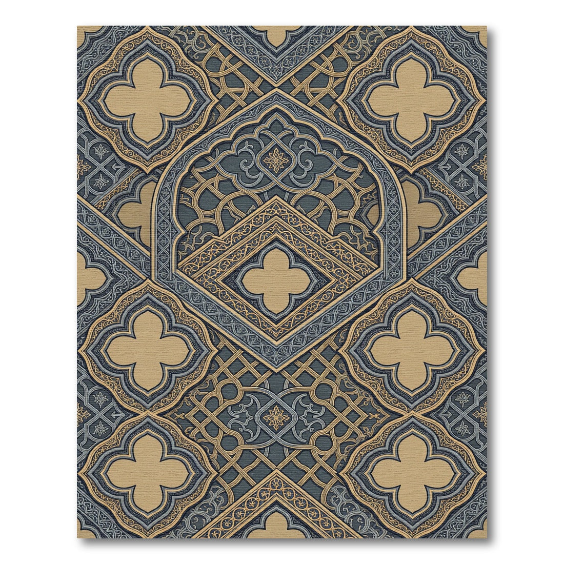 Gilded Slate Quatrefoil Ornate Geometric Rug