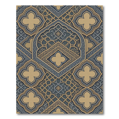 Gilded Slate Quatrefoil Ornate Geometric Rug