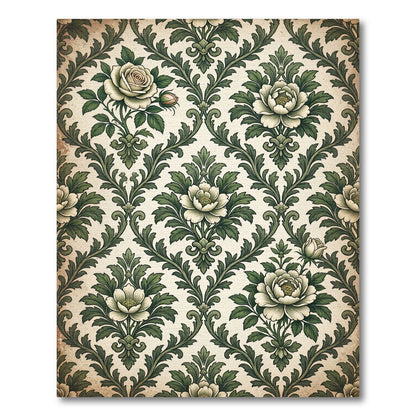 Victorian Cream and Olive Floral Damask Rug