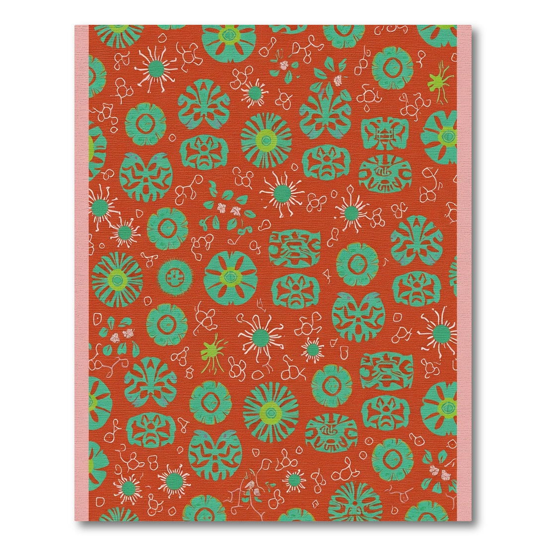 Fiery Red Teal Floral Medallion Array Rug