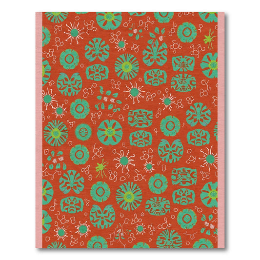 Fiery Red Teal Floral Medallion Array Rug