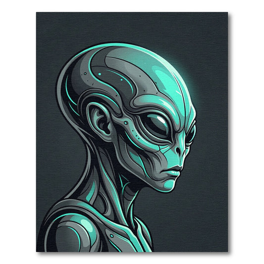Futuristic Glow Alien Cyborg Portrait Rug