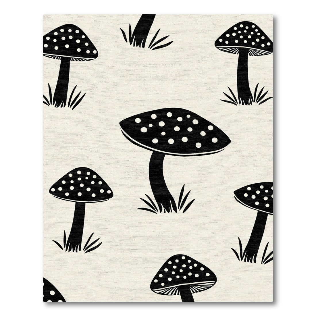 Black Spotted Mushroom Woodland Scene Rug
