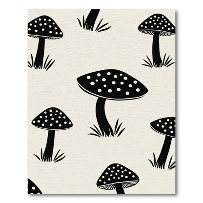 Black Spotted Mushroom Woodland Scene Rug