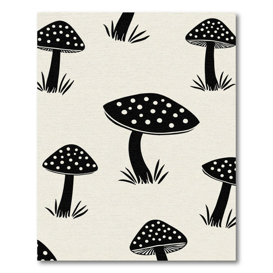 Black Spotted Mushroom Woodland Scene Rug