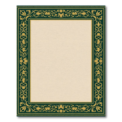 Dark Green Golden Floral Scroll Border Rug