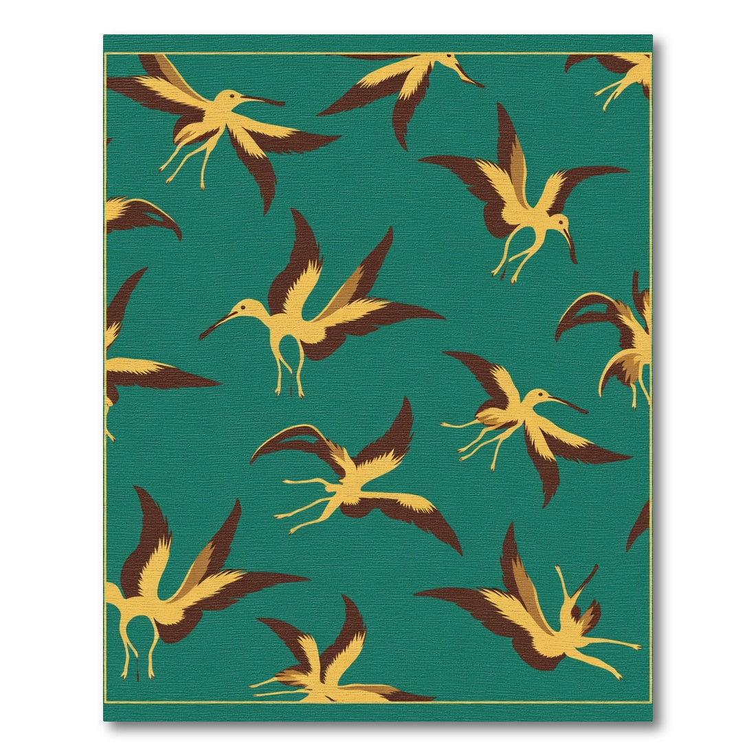 Teal Yellow Bird Illustration Repeats Rug