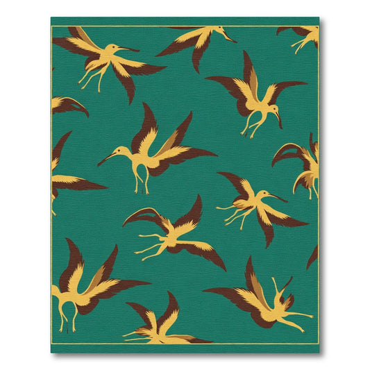 Teal Yellow Bird Illustration Repeats Rug