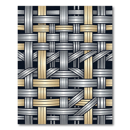 Gold Silver Woven Grid Rug