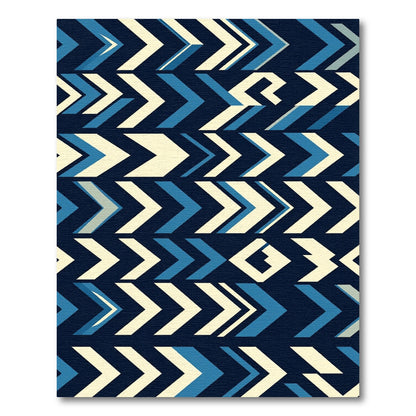 Modern Blue Cream Angular Chevron Zigzag Rug