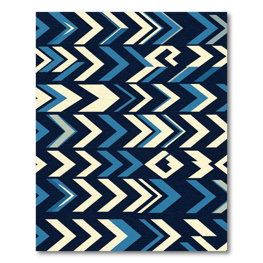 Modern Blue Cream Angular Chevron Zigzag Rug