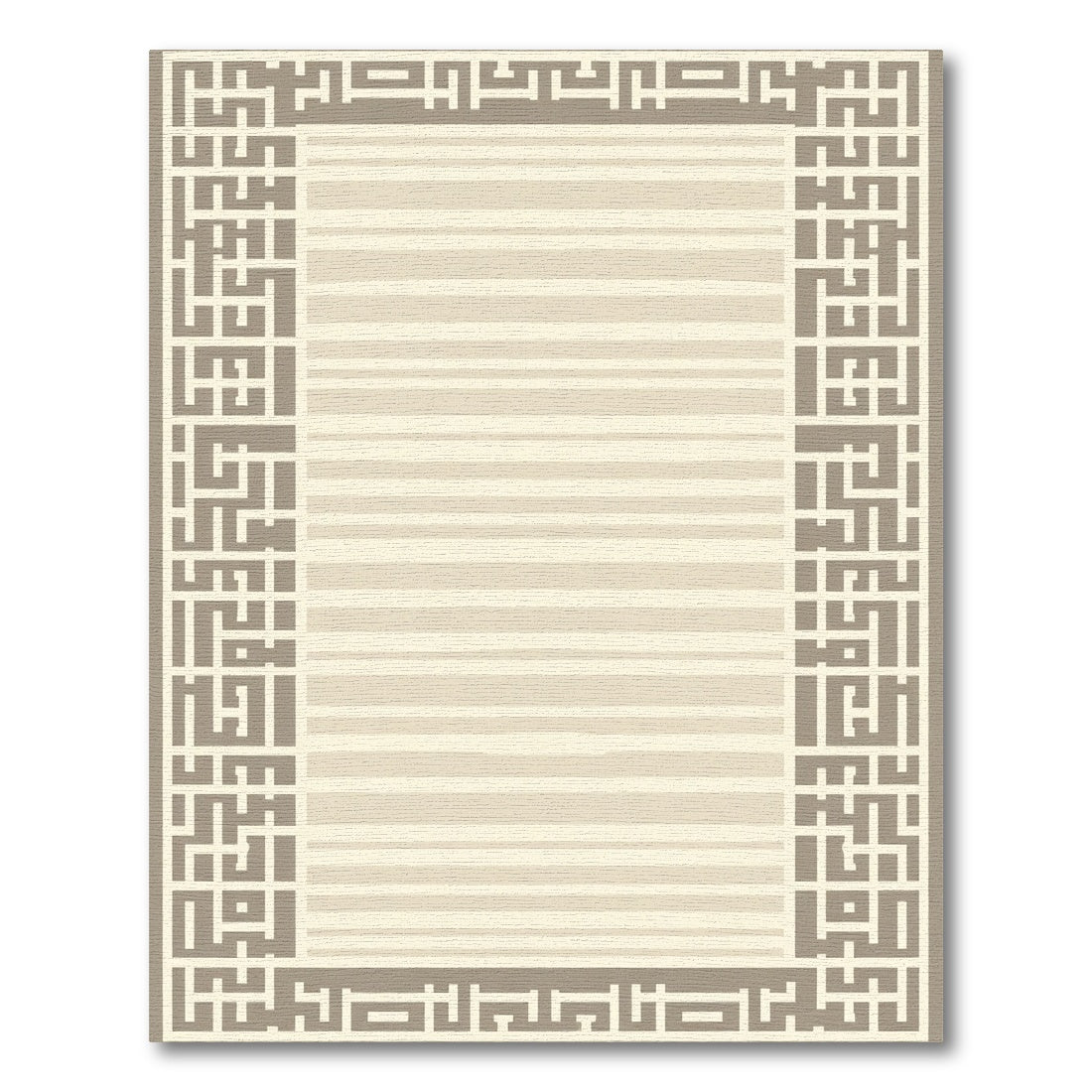 Neutral Geometric Border Striped Rug