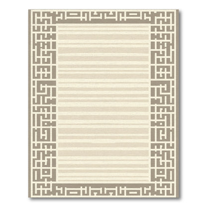 Neutral Geometric Border Striped Rug