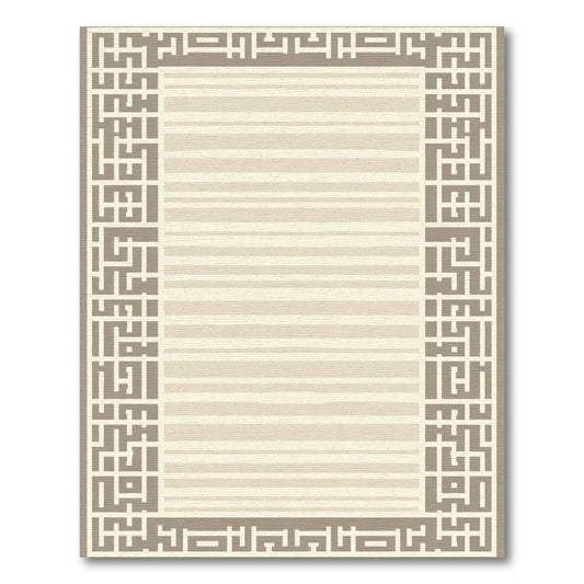 Neutral Geometric Border Striped Rug