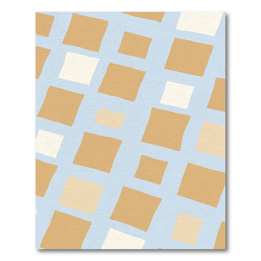 Tan Square Checkerboard Light Blue Rug