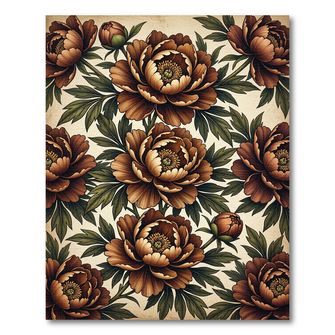Vintage Sepia Peony Floral Botanical Rug