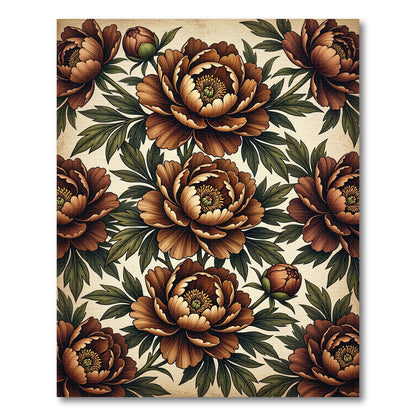 Vintage Sepia Peony Floral Botanical Rug