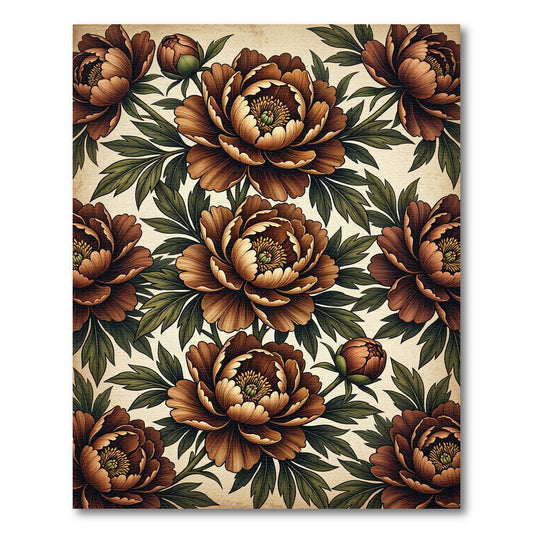 Vintage Sepia Peony Floral Botanical Rug