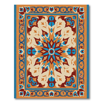 Orange Blue Medallion Geometric Border Rug