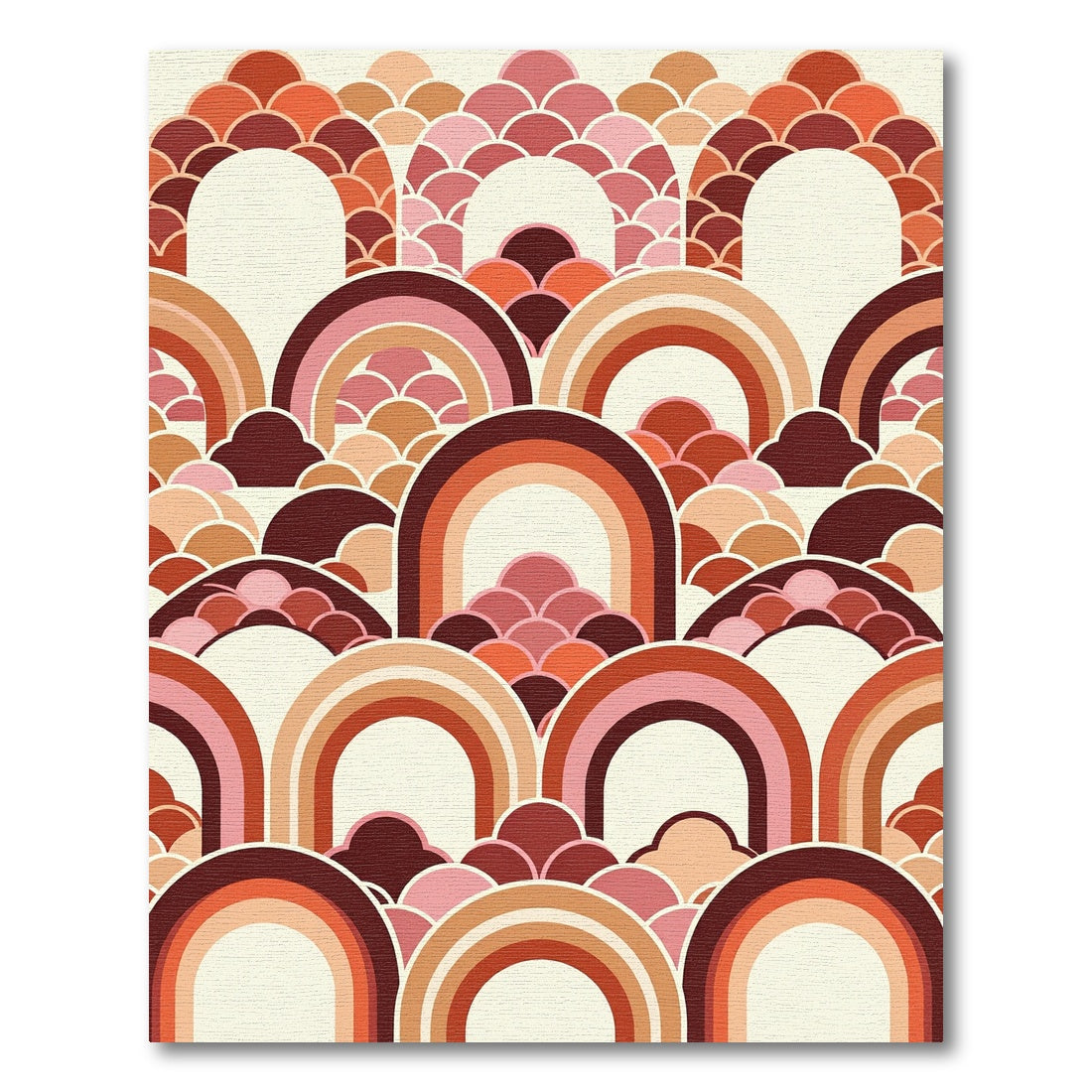 Retro Terracotta Arched Scallop Layered Art Rug