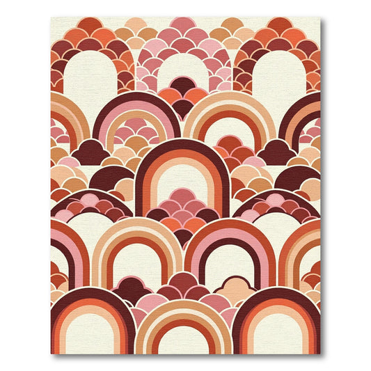 Retro Terracotta Arched Scallop Layered Art Rug