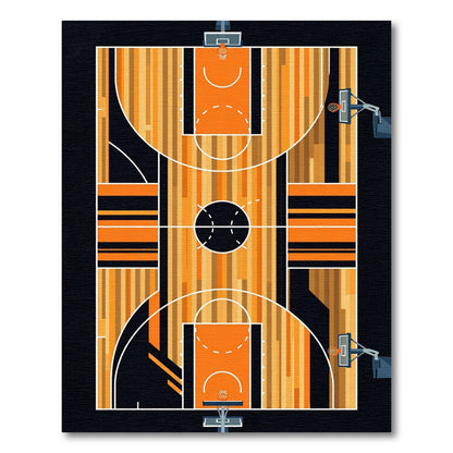 Modern Basketball Court Orange Black Graphic Rug