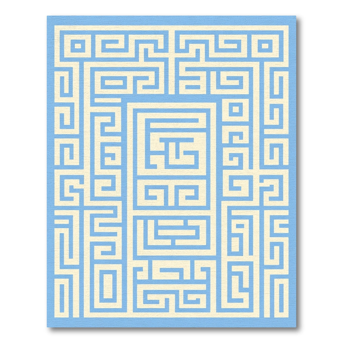 Cream Blue Geometric Maze Relief Rug