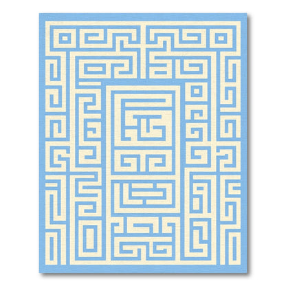 Cream Blue Geometric Maze Relief Rug