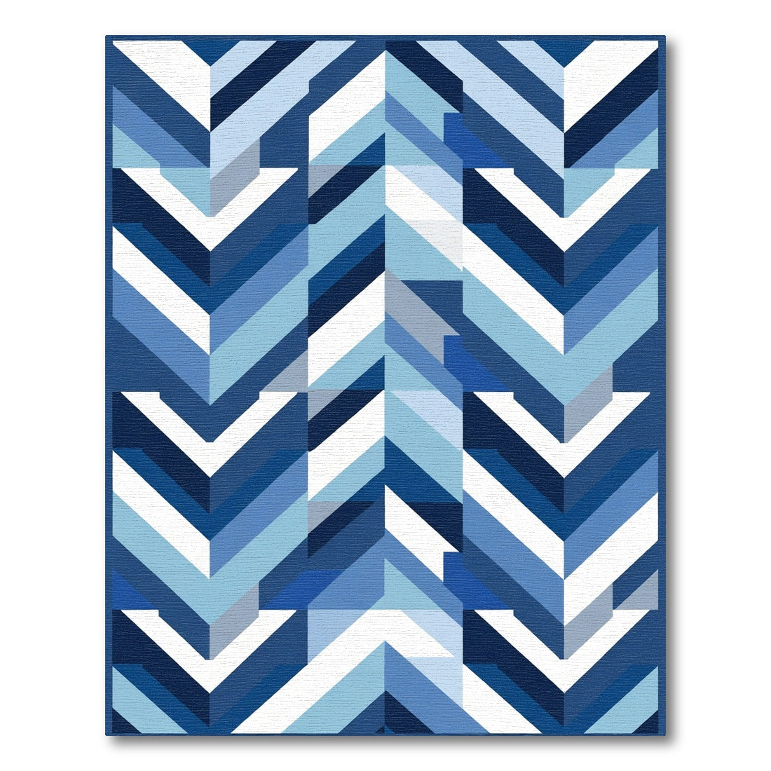 Geometric Blue Tonal Chevron Herringbone Rug
