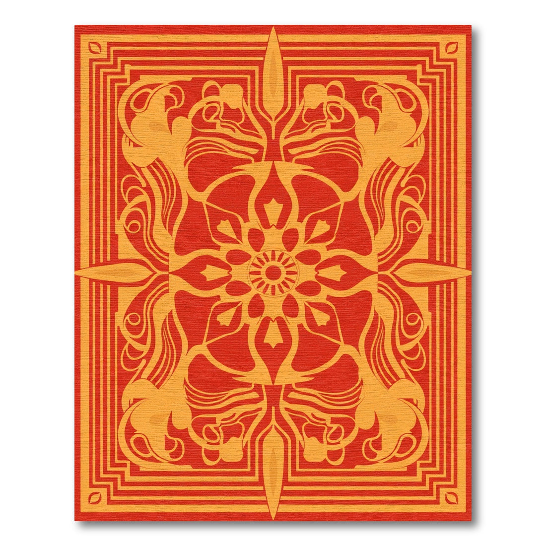 Crimson Gold Art Deco Floral Medallion Rug