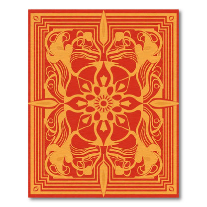 Crimson Gold Art Deco Floral Medallion Rug