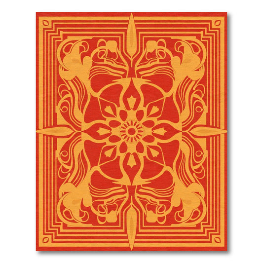 Crimson Gold Art Deco Floral Medallion Rug