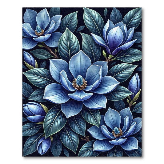Deep Blue Magnolia Floral Arrangement Rug