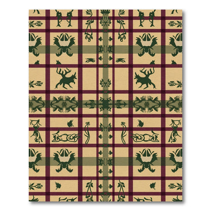 Crimson Plaid Folk Art Creatures Rug