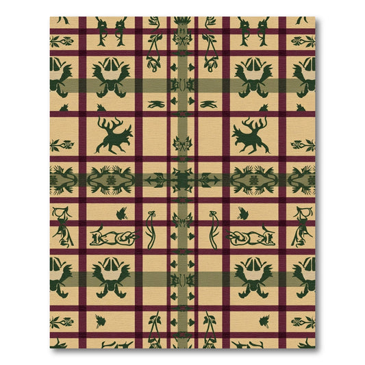 Crimson Plaid Folk Art Creatures Rug