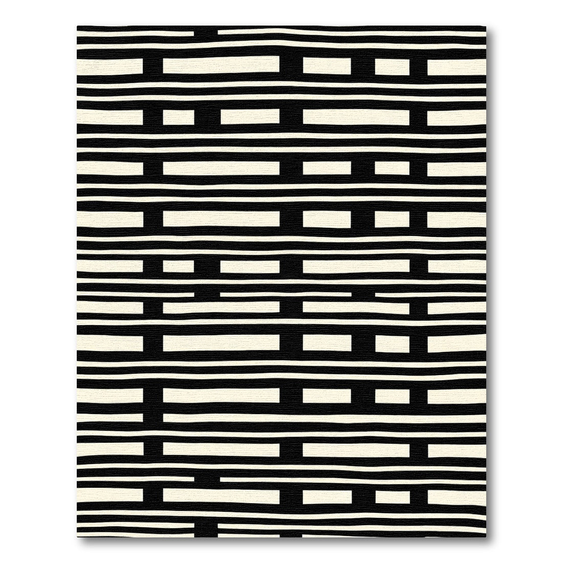 Cream Black Horizontal Rectangular Grid Rug